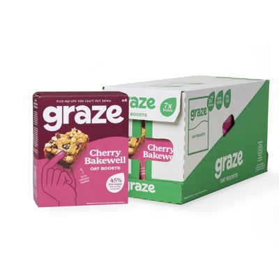 Graze Cherry Bakewell Oat Boost Bars Snacks - Whole Oats & Natural Flavours, High in Fibre - Packaging may vary - (28 Snacks - 7 Packs of 4 x 30g)