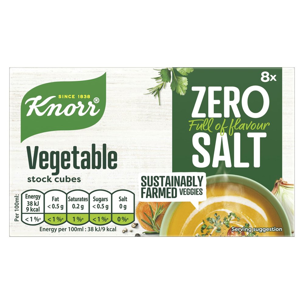 Knorr Vegetable Stock Cubes lactose- and gluten-free for delicious, zero-salt vegetable-based and vegetarian meals 8x 9 g