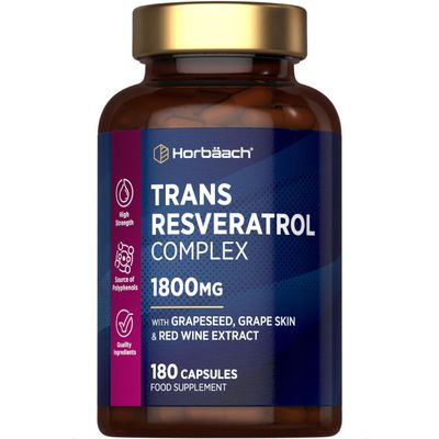 Resveratrol Supplement 1800mg | 180 Capsules | Trans Resveratrol Complex with Grapeseed, Grape Skin, Red Wine Extract and Blueberry | Source of Polyphenols | by Horbaach