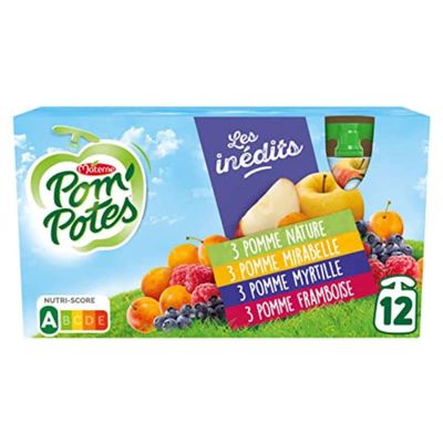 Multi-Variety Compotes - Raspberry Apple x 3 - Mirabelle Apples x 3 - Blueberry Apples x 3 - Natural Apples x 12 x 90 g