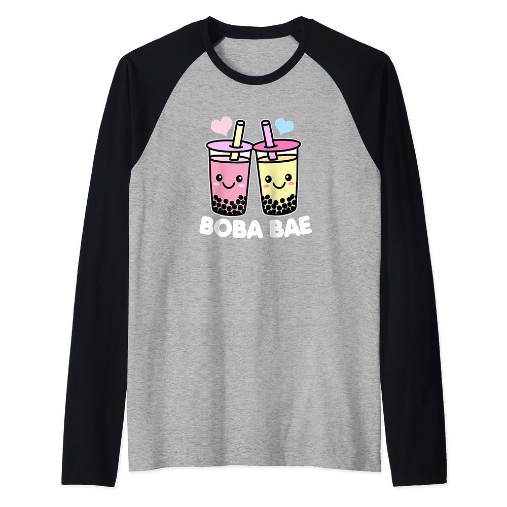 Boba BAE Cute Kawaii Boba Drinks White Text Raglan Baseball Tee