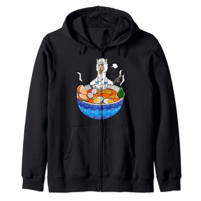 Japanese Kawaii Llamen Ramen Noodle Chillin Bowl Zip Hoodie