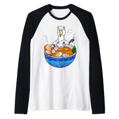 Japanese Kawaii Llamen Ramen Noodle Chillin Bowl Raglan Baseball Tee