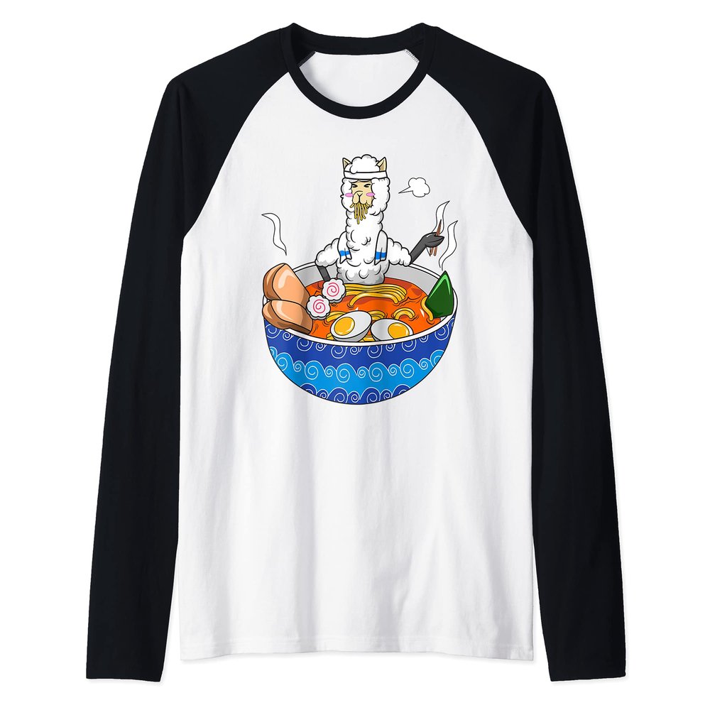 Japanese Kawaii Llamen Ramen Noodle Chillin Bowl Raglan Baseball Tee
