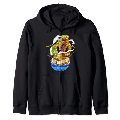 Japanese Kawaii Dragon Ramen Noodle Chillin Bowl Zip Hoodie