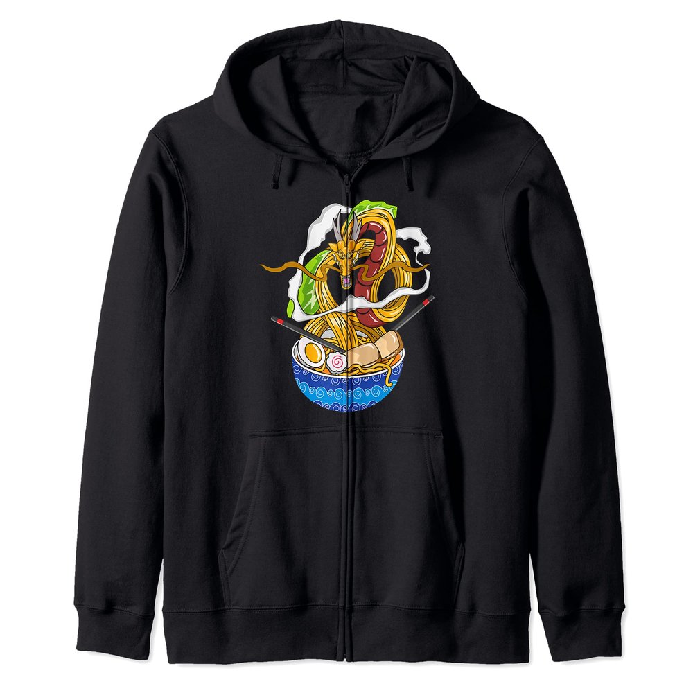 Japanese Kawaii Dragon Ramen Noodle Chillin Bowl Zip Hoodie