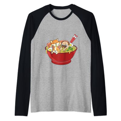 Anime Japanese Dog Ramen Kawaii Ramen Noodle Life Raglan Baseball Tee