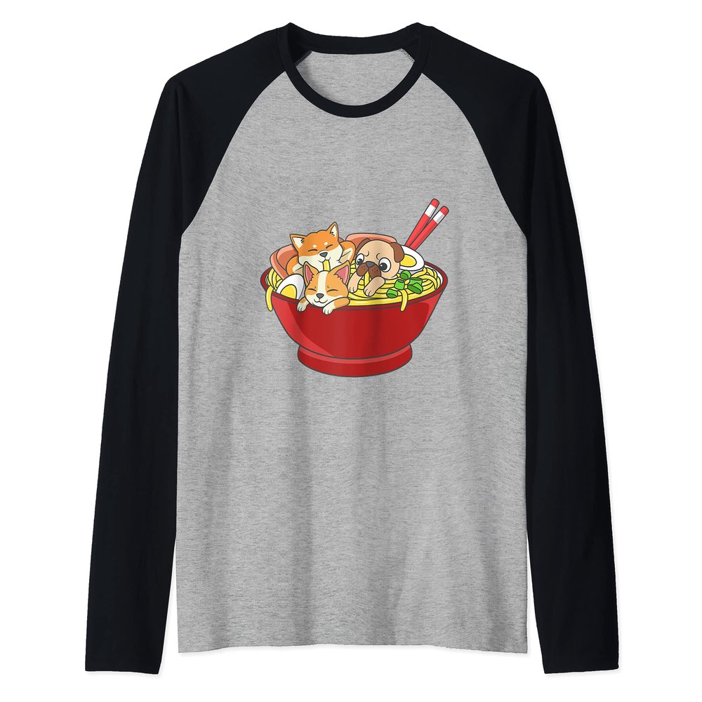 Anime Japanese Dog Ramen Kawaii Ramen Noodle Life Raglan Baseball Tee