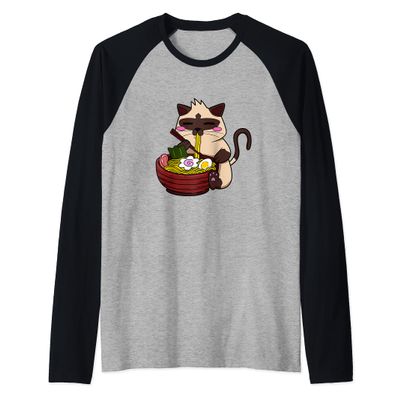 Siamese Cat Ramen Japanese Ramen Life Noodle Raglan Baseball Tee