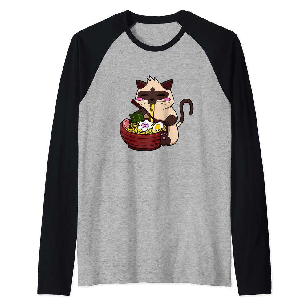 Siamese Cat Ramen Japanese Ramen Life Noodle Raglan Baseball Tee