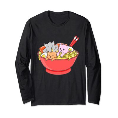 Anime Japanese Cat Ramen Kawaii Ramen Noodle Life Long Sleeve T-Shirt