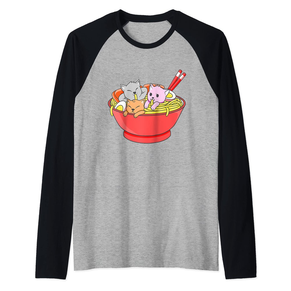 Anime Japanese Cat Ramen Kawaii Ramen Noodle Life Raglan Baseball Tee