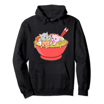 Anime Japanese Cat Ramen Kawaii Ramen Noodle Life Pullover Hoodie