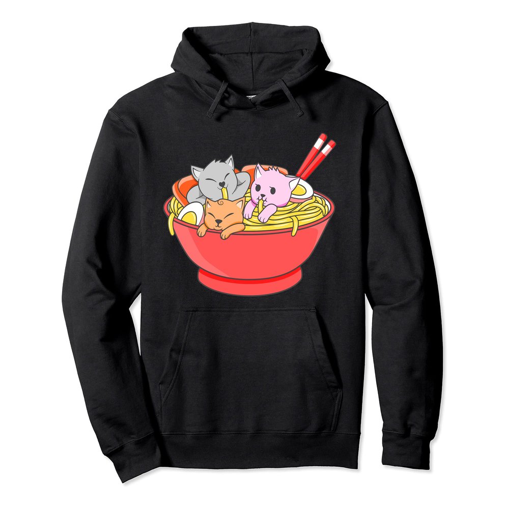 Anime Japanese Cat Ramen Kawaii Ramen Noodle Life Pullover Hoodie