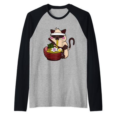 Anime Siamese Ramen Japanese Ramen Life Noodle Raglan Baseball Tee