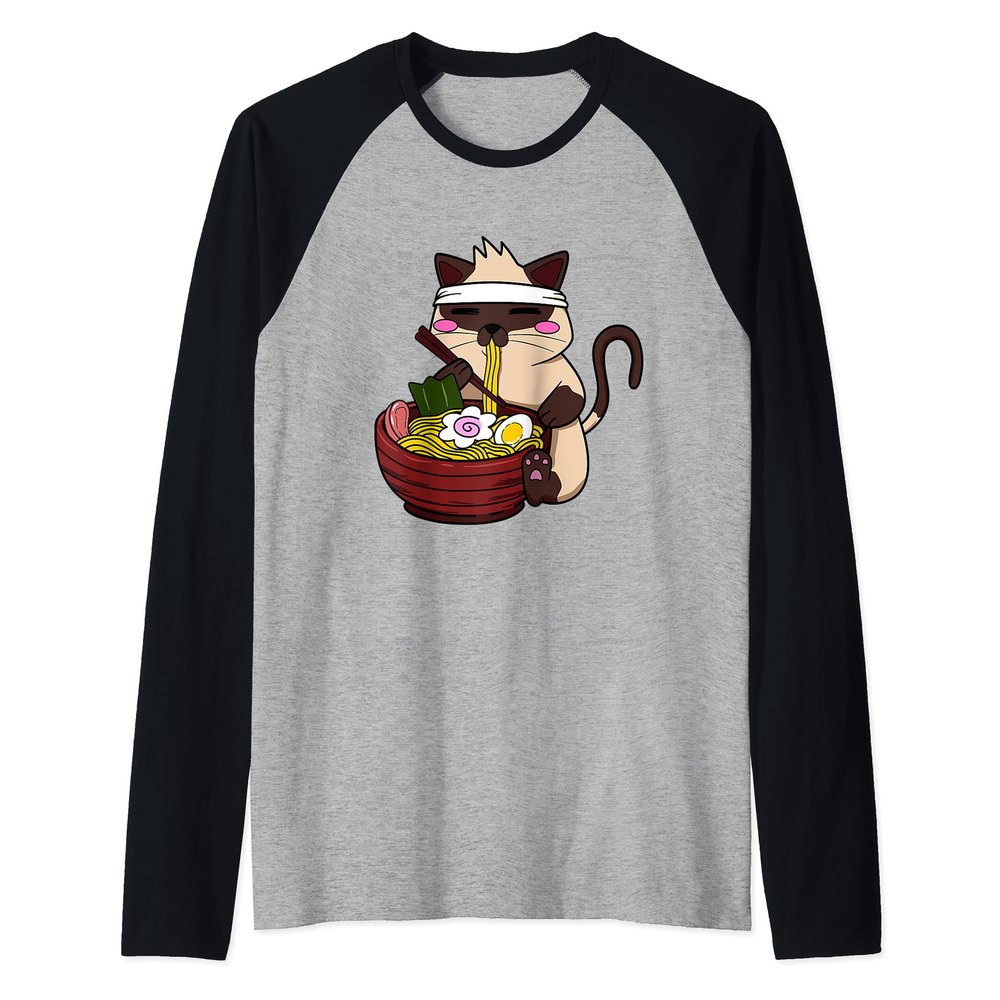 Anime Siamese Ramen Japanese Ramen Life Noodle Raglan Baseball Tee