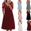 WHZXYDN Summer Sexy Women's Off-Shoulder V-Neck Zipper Pocket Short Sleeve Dress Gray view 3