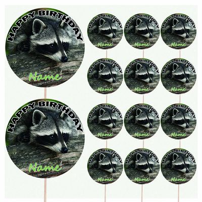 AK Giftshop Raccoon Personalised Food & Cake Toppers Picks Birthday Decorations - (Pack of 14)