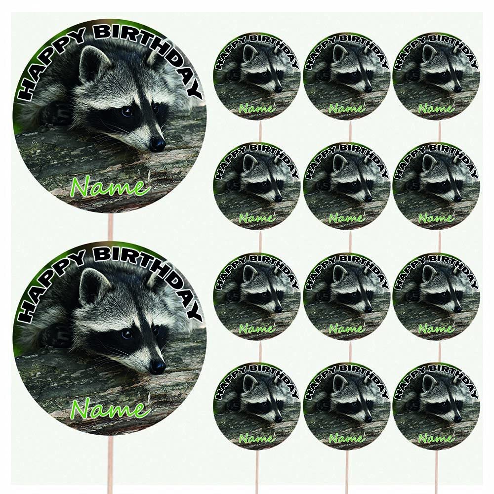 AK Giftshop Raccoon Personalised Food & Cake Toppers Picks Birthday Decorations - (Pack of 14)
