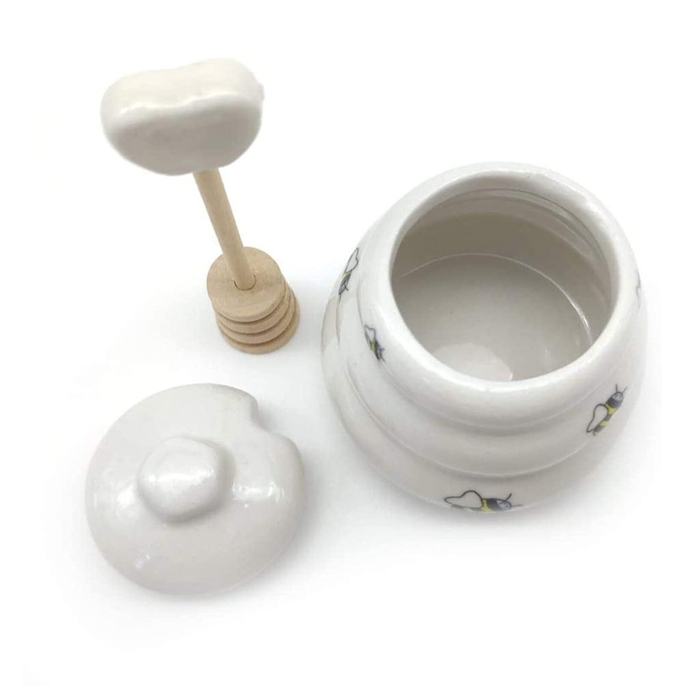 SGerste Mini Ceramic Honey Pot Jar With Dipper Giftable Beehive Honey Jar Supplies Storage Tank Tea And Coffee Accessory Kitchen Tool