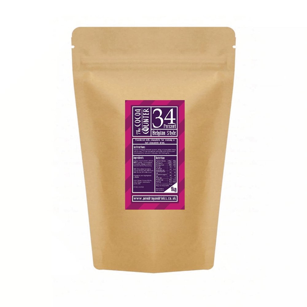 1kg 34% Milk Hot Chocolate Flakes (Belgian Style)