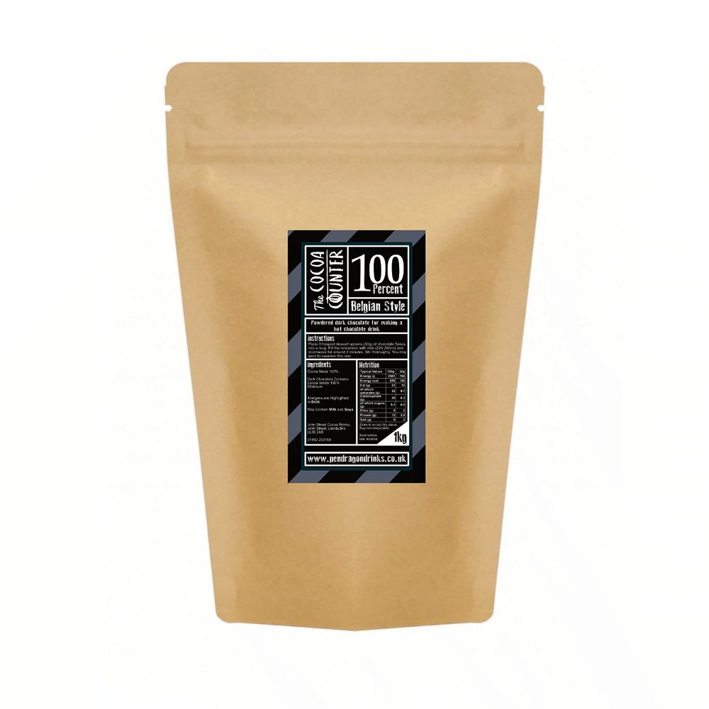 1kg 100% Dark Hot Chocolate Flakes (Belgian Style)