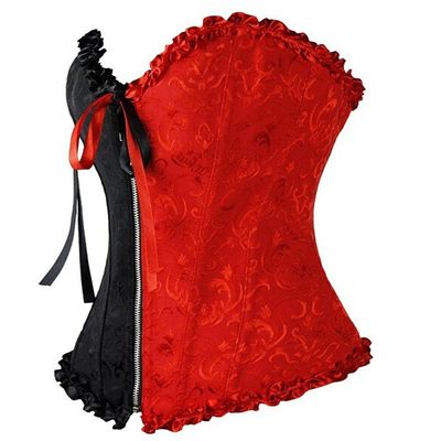 Corsets For Women Gothic Black Splicing Red Jacquard Zipper Sexy Overbust Corset Size S-6Xl-Multi_4Xl