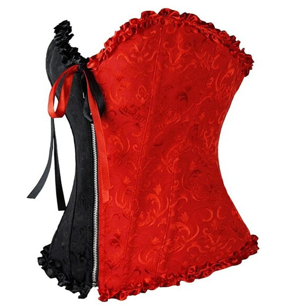 Corsets For Women Gothic Black Splicing Red Jacquard Zipper Sexy Overbust Corset Size S-6Xl-Multi_4Xl