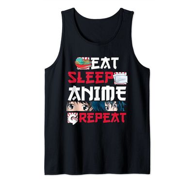 Kawaii Japanese Ramen Noodles Eat Sleep Anime Repeat Anime Tank Top