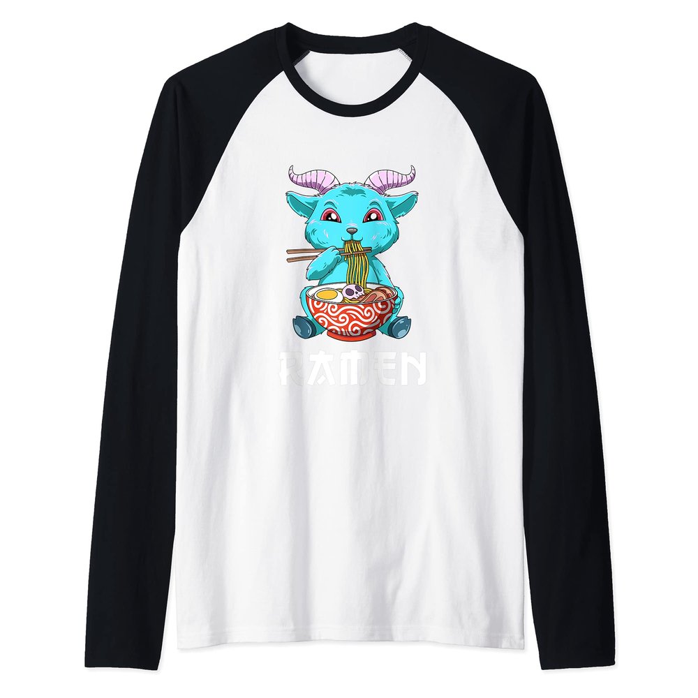 Anime Ramen Baphomet Raglan Baseball Tee