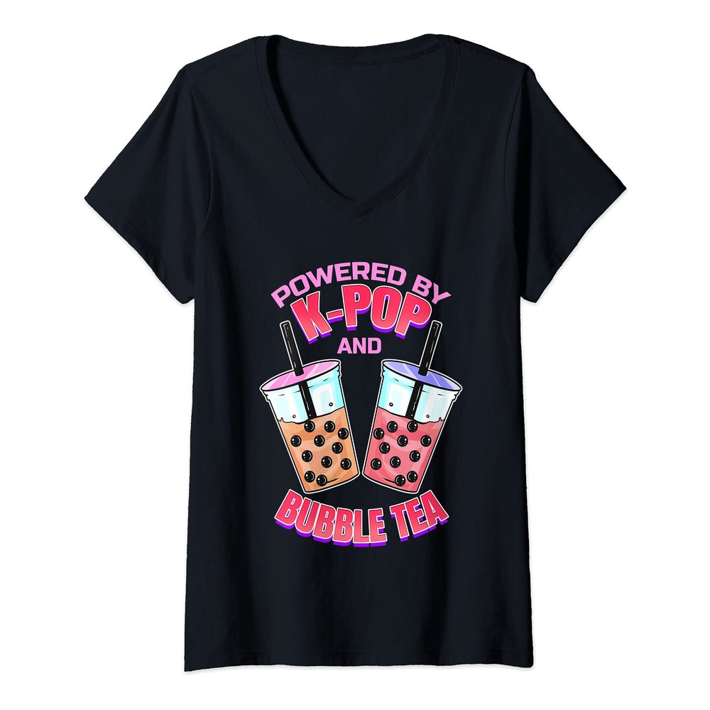 Womens Bubble Tea Boba K-POP Music Lover Korean Milk Anime V-Neck T-Shirt