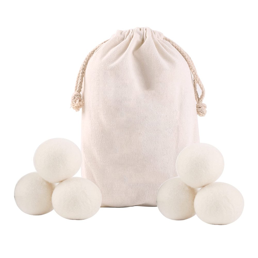Wool Dryer Balls Premium Reusable Natural Fabric Softener,Tumble Dryer Wool Balls New Zealand, Quiet, Anti Static, Naturally Non-Toxic, Safe Unscented, Shorten Drying Time (White, 6pc)