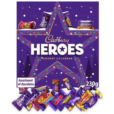 Cadbury Heroes Premium Festive Advent Calendar, 24 Assorted Mini-Size Milk Chocolate Bars, Perfect for your Christmas Countdown, 230g (Pack of 1)