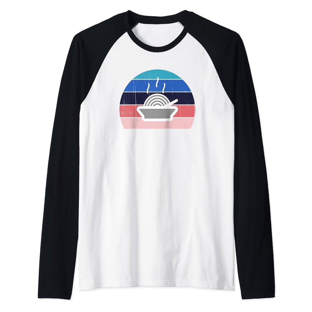Cool Retro Sunset Japanese Ramen: Food Lover Asian Noodles Raglan Baseball Tee