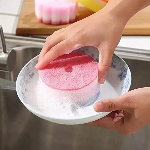 JIANGLAI 1Pc Round Sunflower Shaped Kitchen Cleaning Sponge Brush Tableware Glass Wash Dishes Sponge Scouring Pads Rag Dishcloth