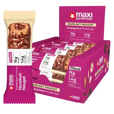 MaxiNutrition Creamy Core Protein Bar - High Protein Snack - Fat-Free, Low in Sugar - 14g Protein - Hazelnut Nougat, 200 kcal per Serving, 12 x 45g