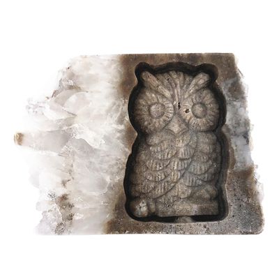 Lendiecrystal 1pc Natural Crystal Cluster Owl Skull Quartz Crystal Hand Carved Point Specimen Reiki