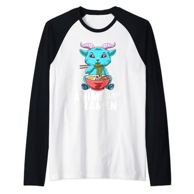 Anime Ramen Noodle Soup Raglan Baseball Tee
