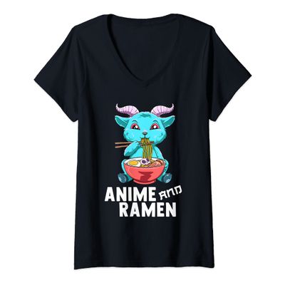 Womens Anime Ramen Noodle Soup V-Neck T-Shirt