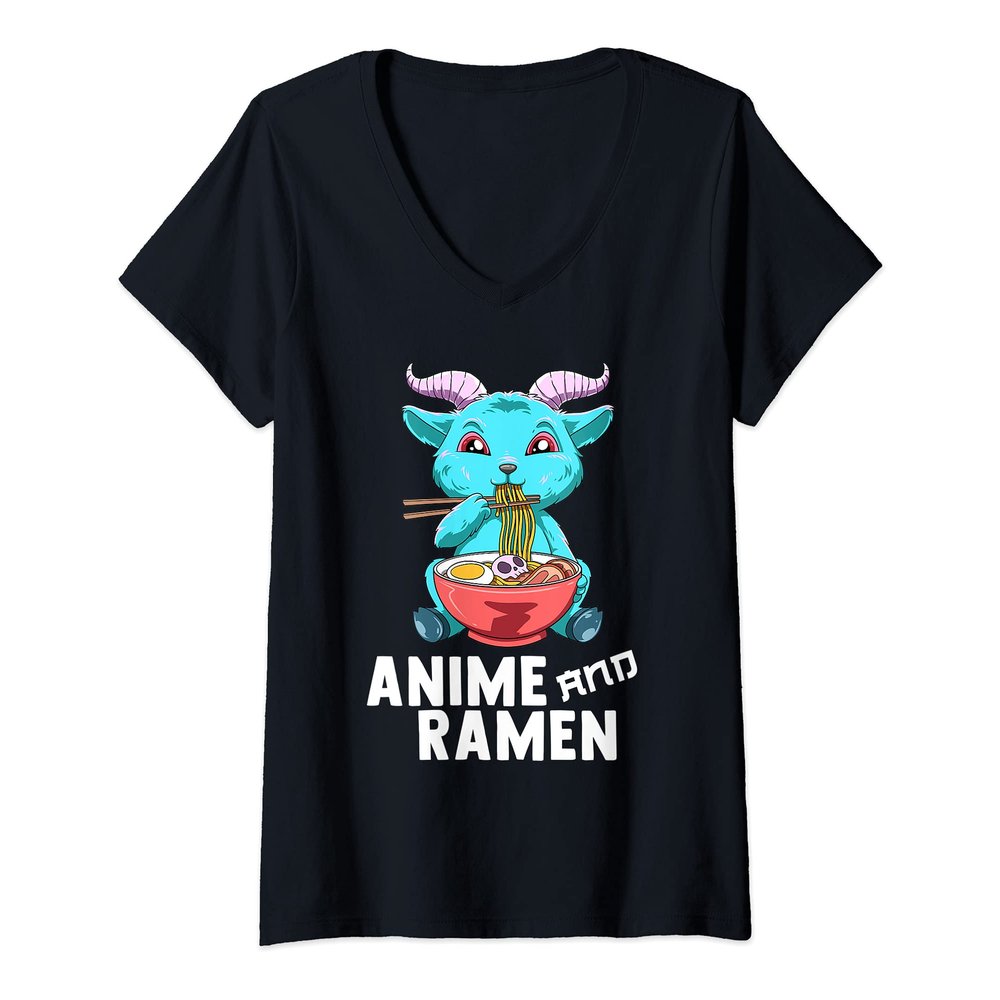 Womens Anime Ramen Noodle Soup V-Neck T-Shirt