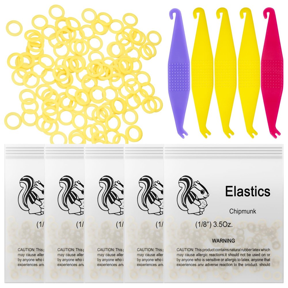 500 Pcs Orthodontic Elastic Rubber Bands, 3.5 Ounces Heavy Dental Rubber Traction Bands, Free Elastic Placer for Braces (1/8",Chipmunk)