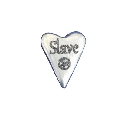 "BDSM Heart Token engraved with ""Slave"", Cast Pewter Pocket Token, Handmade and Polished"