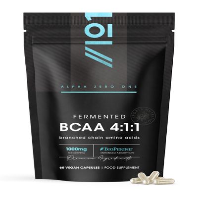 BCAA Capsules 1000mg with BioPerine  60 Vegan Capsules  High Strength Branched Chain Amino Acids Supplement  Not Powder  Resealable and Recyclable Pouch by Alpha01