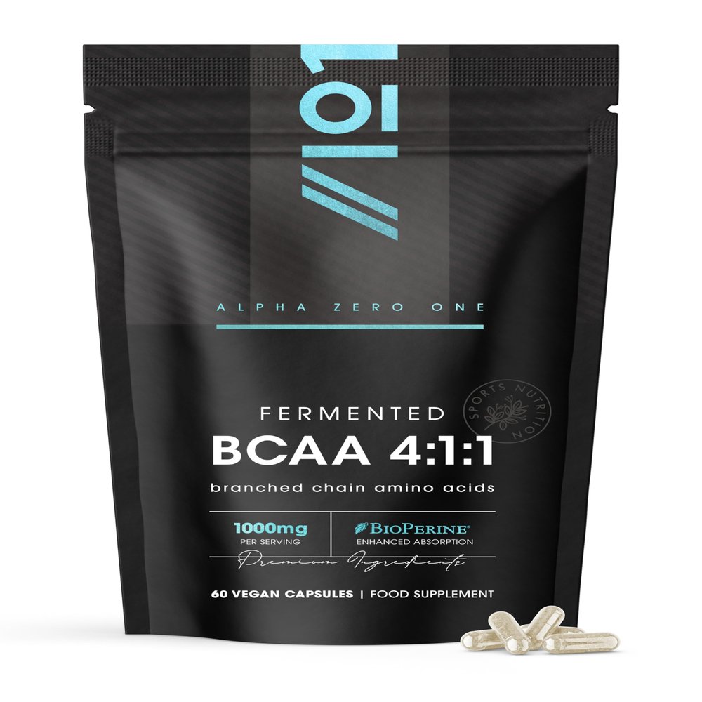 BCAA Capsules 1000mg with BioPerine  60 Vegan Capsules  High Strength Branched Chain Amino Acids Supplement  Not Powder  Resealable and Recyclable Pouch by Alpha01