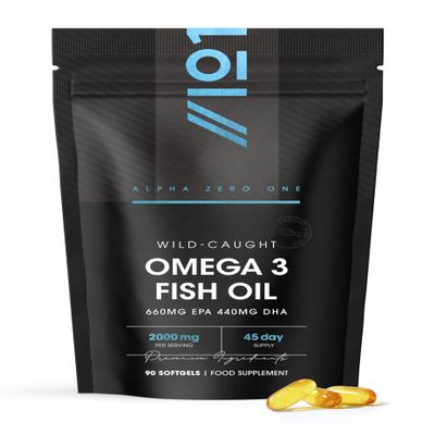 Omega 3 Wild-Caught Fish Oil 2000mg - 660mg EPA 440mg DHA - 90 Softgels - No Additives  Resealable and Recyclable Pouch by Alpha01