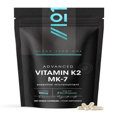 Vitamin K2 MK-7 100mcg 120 Vegan Capsules Fermented Natto Based Vitamin K Resealable and Recyclable Pouch by Alpha01
