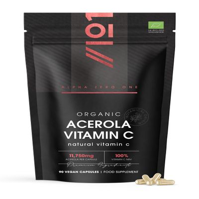 Organic Acerola Vitamin C  80mg (100% NRV) Natural Vitamin C  90 Vegan Capsules  25:1 High Strength Acerola Extract  3 Months Supply  by Alpha01