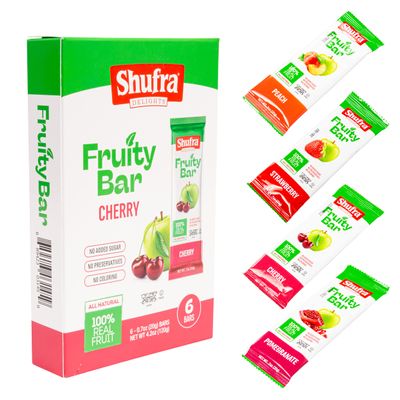 Shufra Fruit Bars Snack Made With 100% Real Natural Fruit, Only 70 Calories Per Bar, For Kids & Adults, No Sugar Added, No Preservatives, Non GMO, Kosher & Gluten Free (12 Bars) (Cherry)