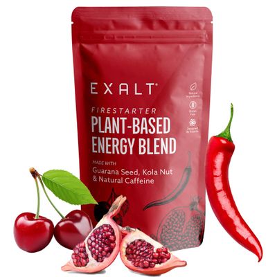 EXALT Firestarter - Daily Energy & Pre Workout Complex with 100% Natural Ingredients - 150mg Natural Caffeine from Kola Nut, Guarana & Coffee Extract - Cherry & Pomegranate & Chilli - 125g