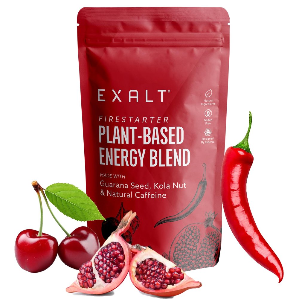 EXALT Firestarter - Daily Energy & Pre Workout Complex with 100% Natural Ingredients - 150mg Natural Caffeine from Kola Nut, Guarana & Coffee Extract - Cherry & Pomegranate & Chilli - 125g